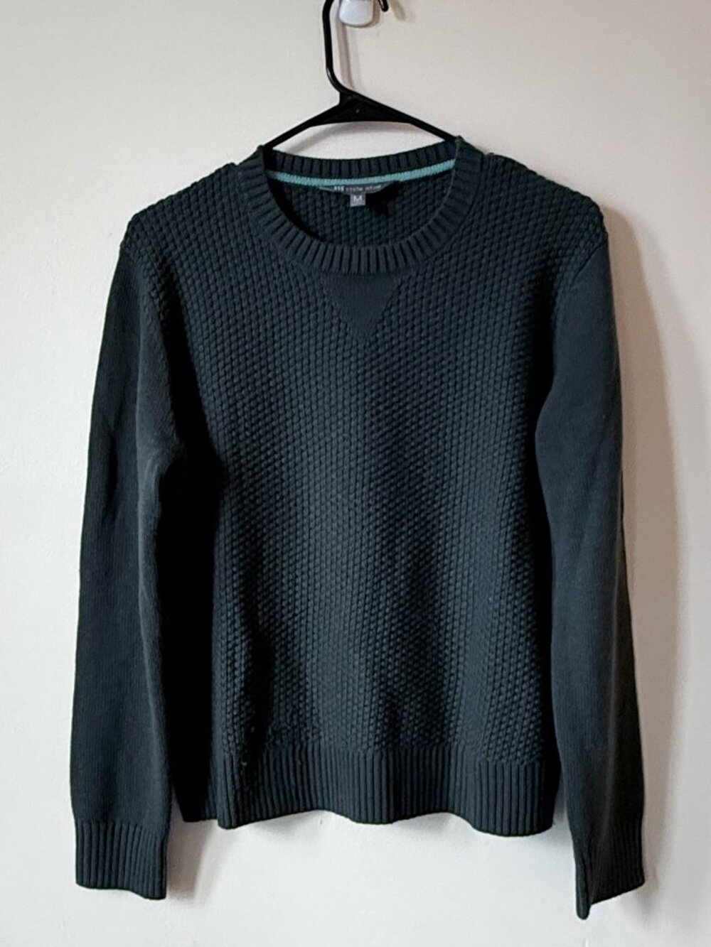 Waffle Knit Crewneck Sweater - Dark Green